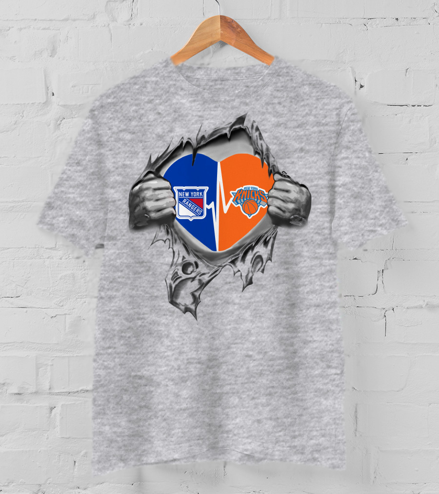 New York Rangers Knicks Heart Logo Tear T-Shirt