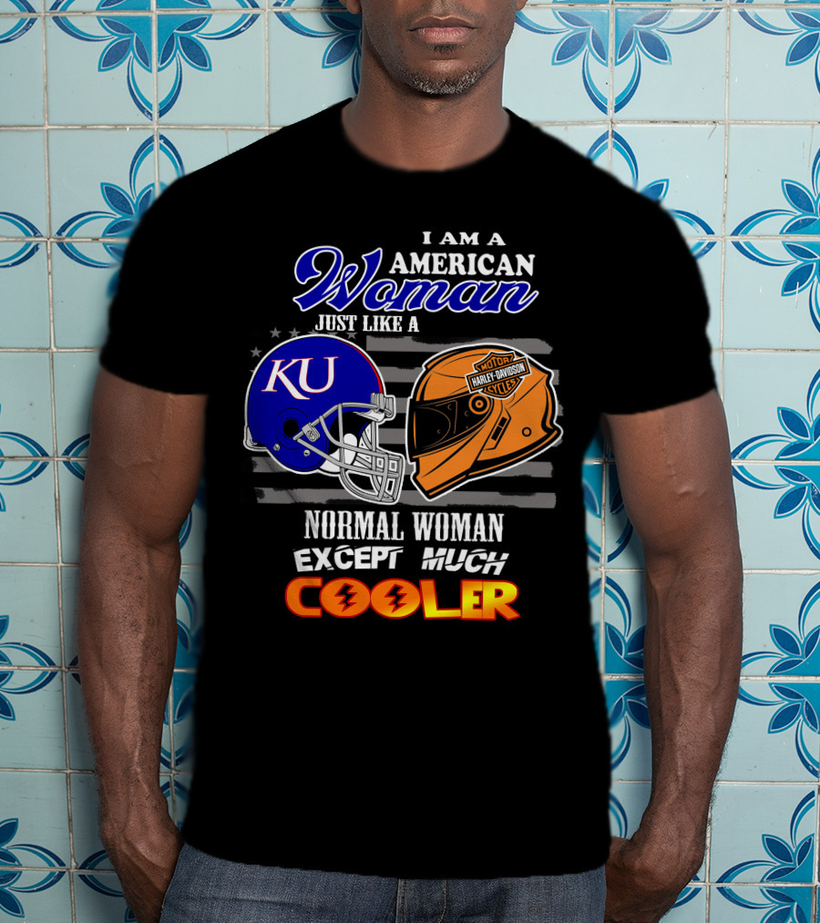 I Am A Cool American Woman Ku Helmet Harley Davidson Motorcycles T-Shirt