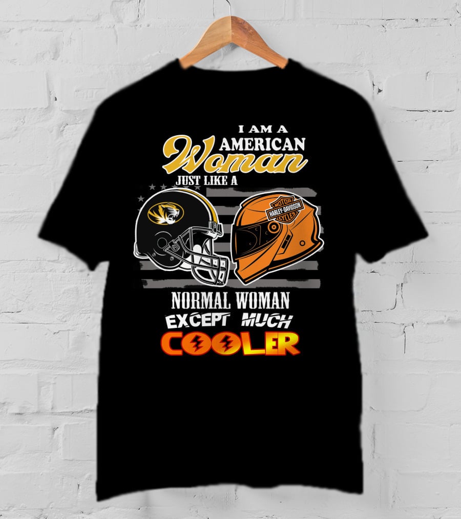 I Am An American Woman Like A Missouri Tigers Helmet Harley Davidson Motorcycle Cooler T-Shirt