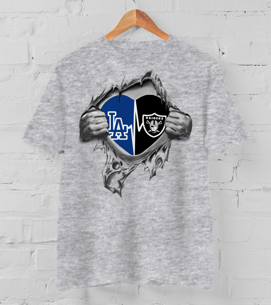 Raiders Dodgers LA Heartbeat Fan Passion T-Shirt