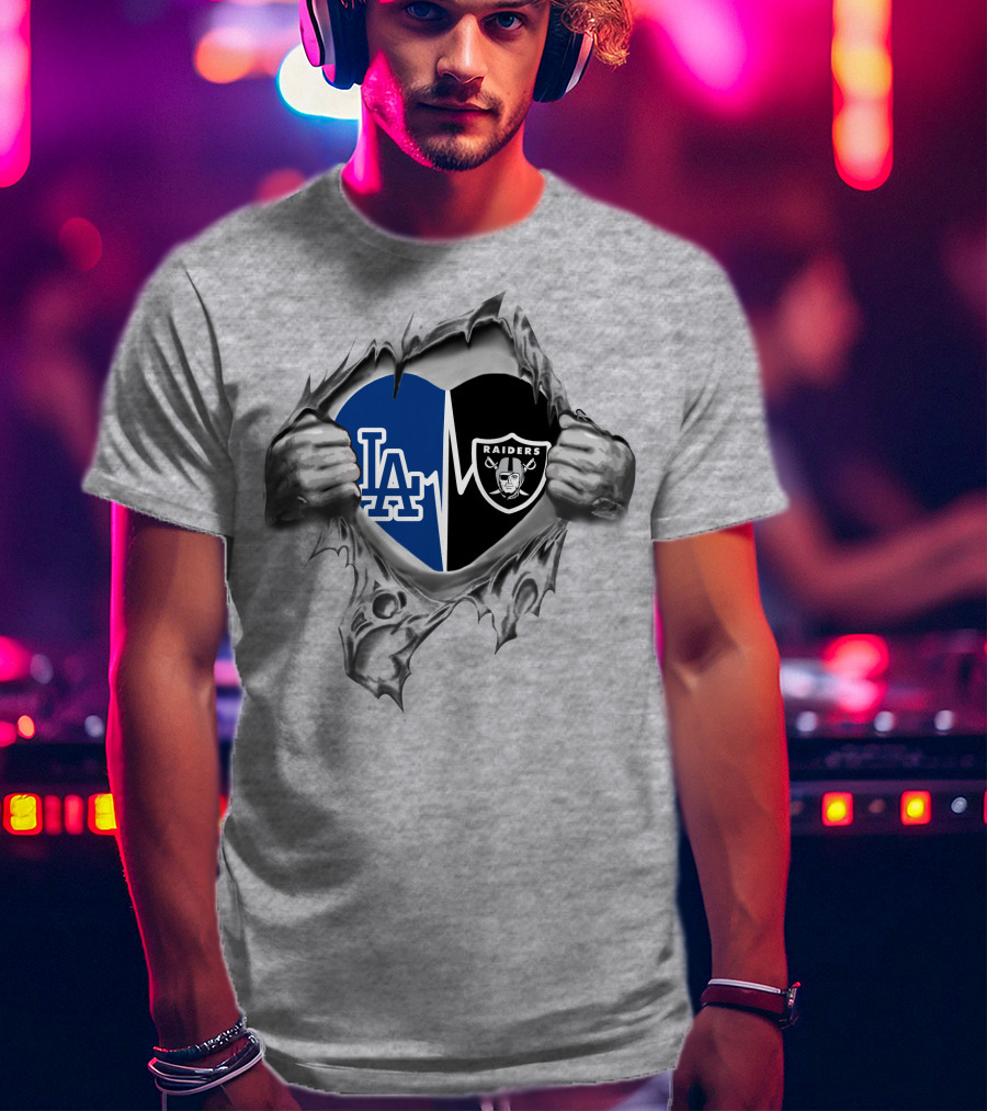 Raiders Dodgers LA Heartbeat Fan Passion T-Shirt