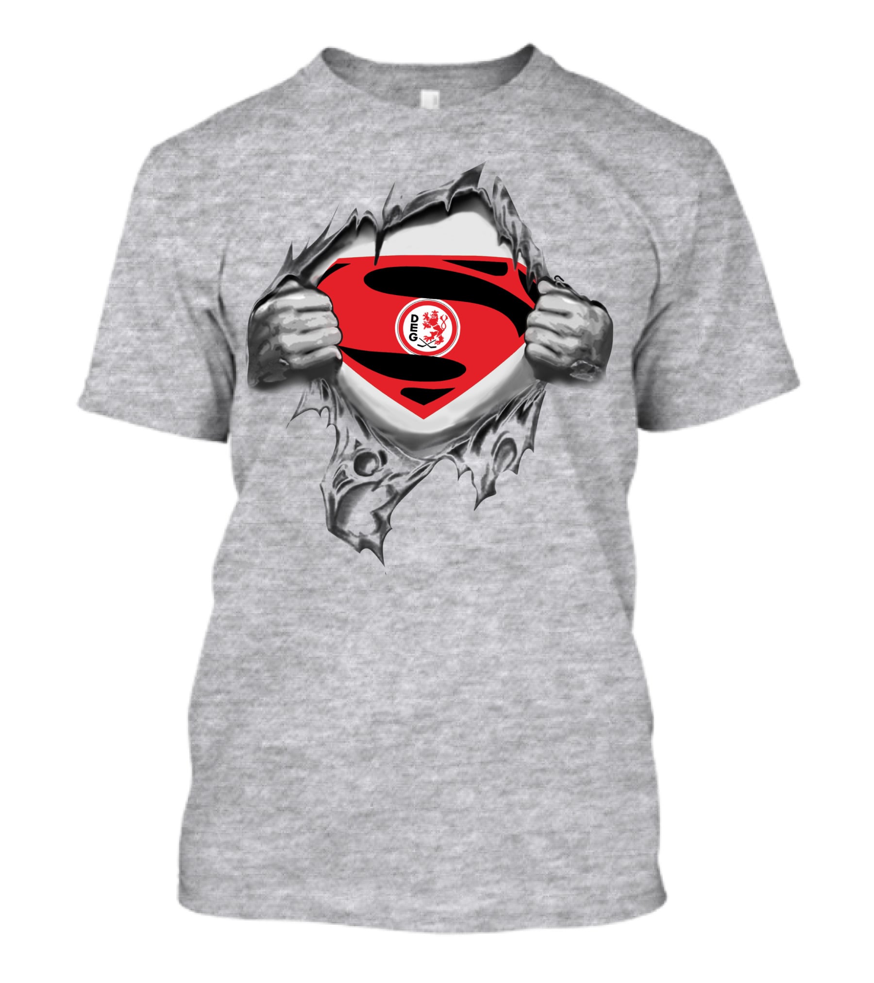 Düsseldorfer EG Superman Logo With Red Shield And DEG Emblem T-Shirt
