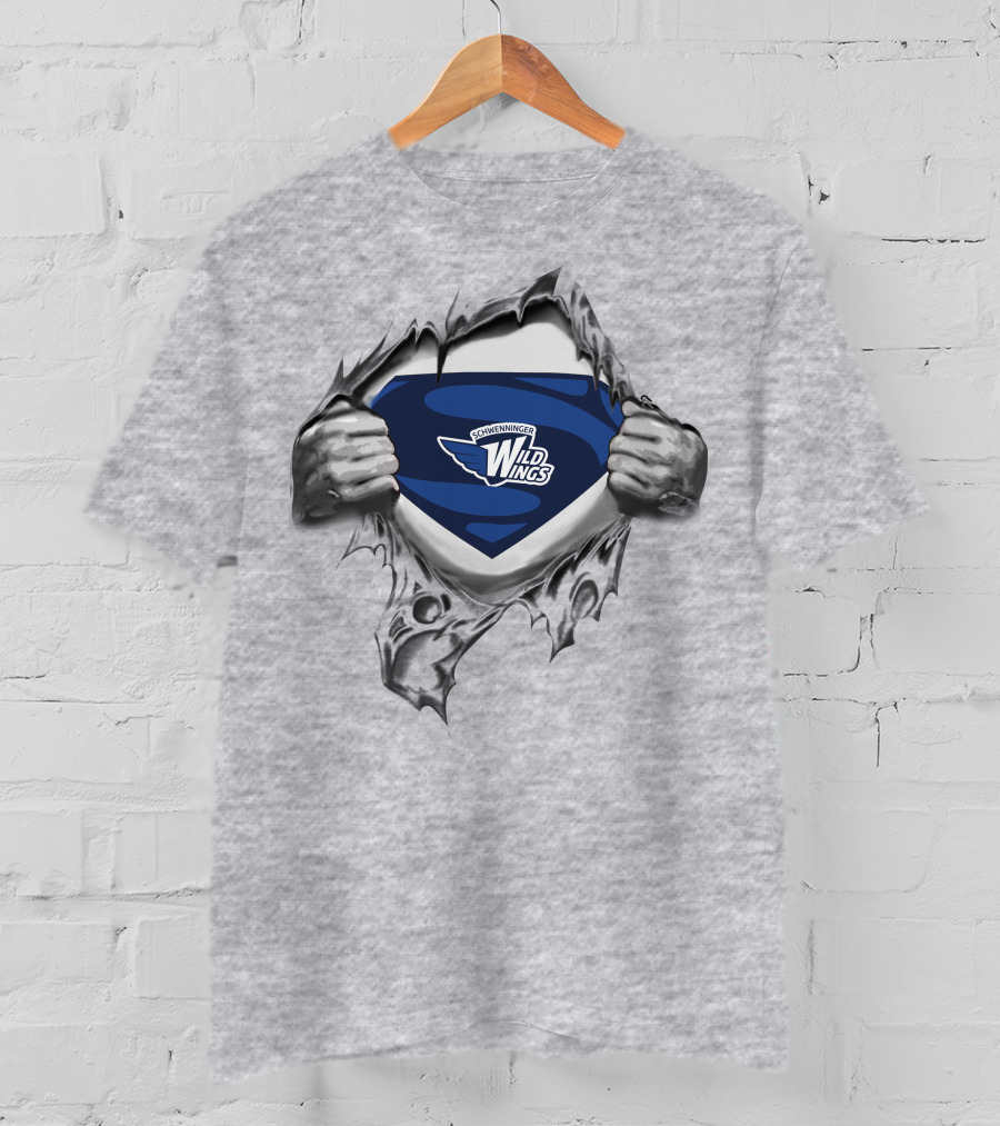 Schwenninger Wild Wings Superman Logo Emblem Tear Open T-Shirt