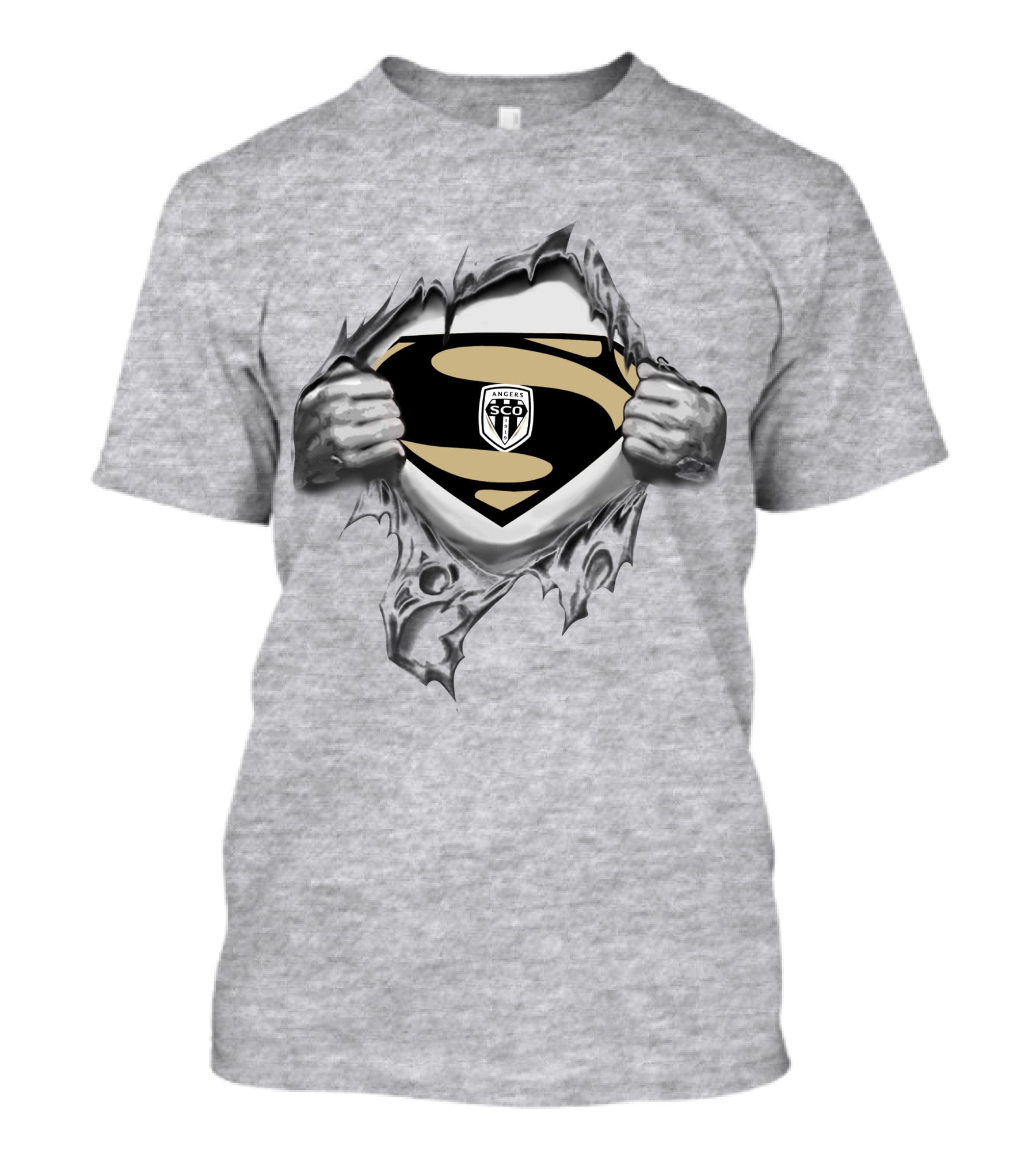 Angers SCO Superman Logo Unveiled Through Ripped Fabric T-Shirt