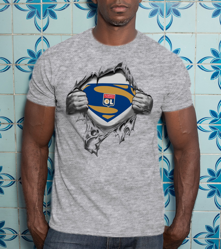Olympique Lyonnais Superman Logo With Ripped T-Shirt