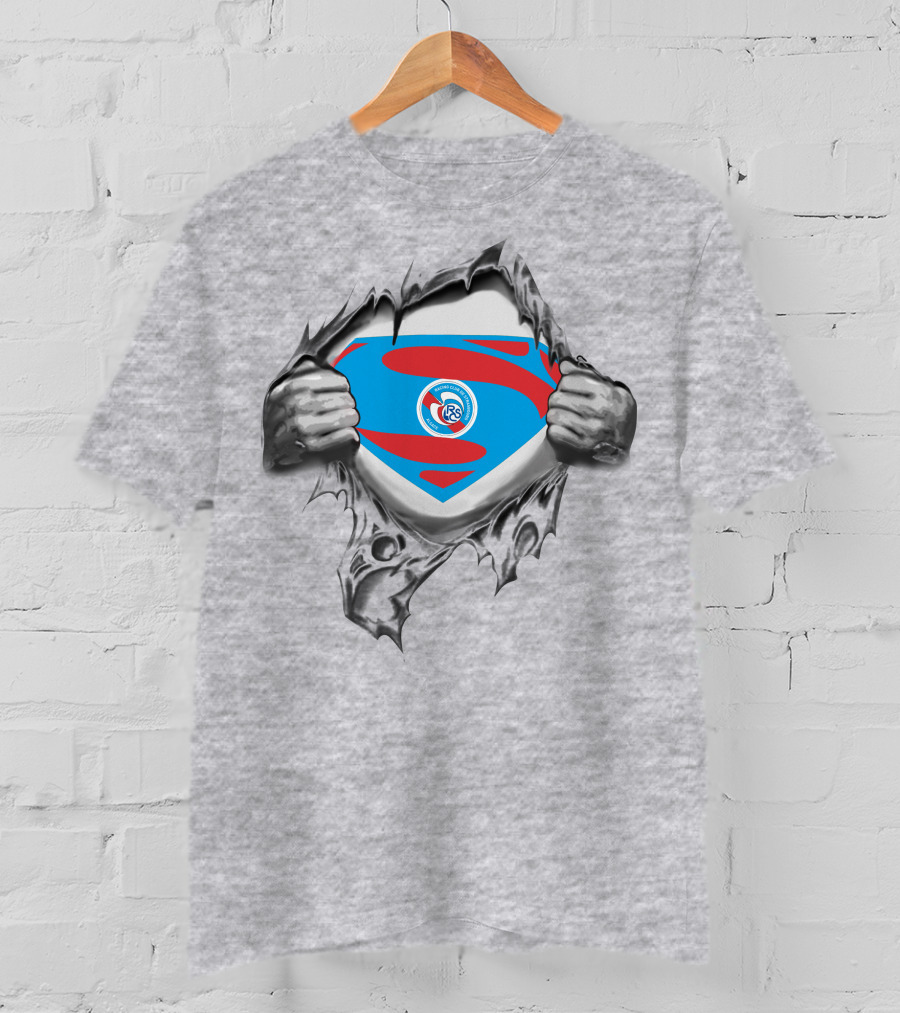 Rc Strasbourg Alsace Superman Logo Rip T-Shirt
