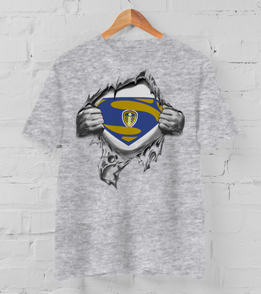 Leeds United Superman Logo Torn Fabric T-Shirt