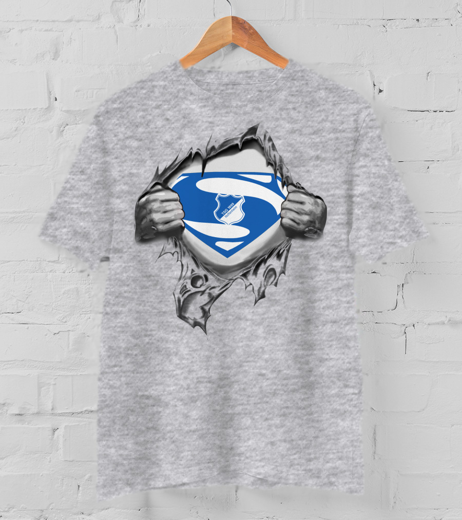 DFL TSG Hoffenheim Superman Logo Emblem Peeking Through Torn Fabric T-Shirt