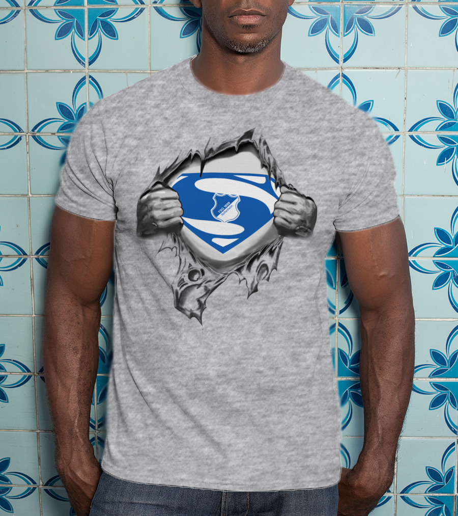 DFL TSG Hoffenheim Superman Logo Emblem Peeking Through Torn Fabric T-Shirt