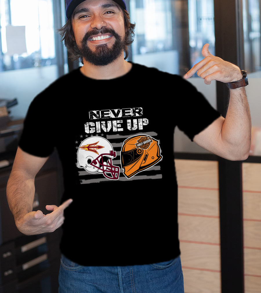 Never Give Up Asu Sun Devils Harley Davidson Helmet T-Shirt