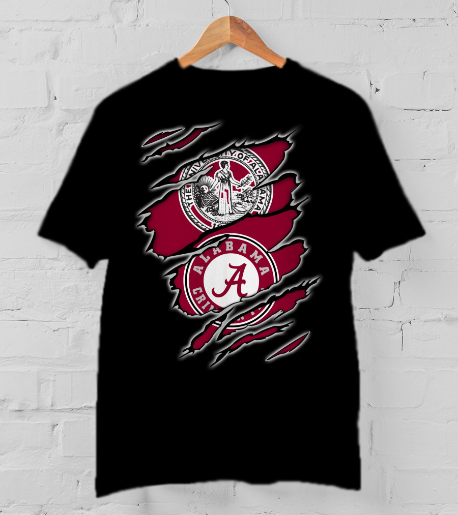 Alabama Crimson Tide Seal And Emblem With Tear Effect T-Shirt