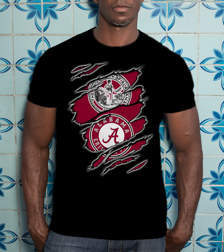 Alabama Crimson Tide Seal And Emblem With Tear Effect T-Shirt