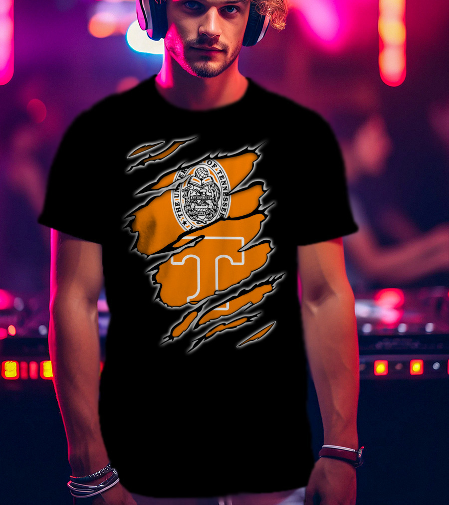 NCAA Tennessee Volunteers University Of Tennessee Seal And T Logo Orange Claw Marks T-Shirt