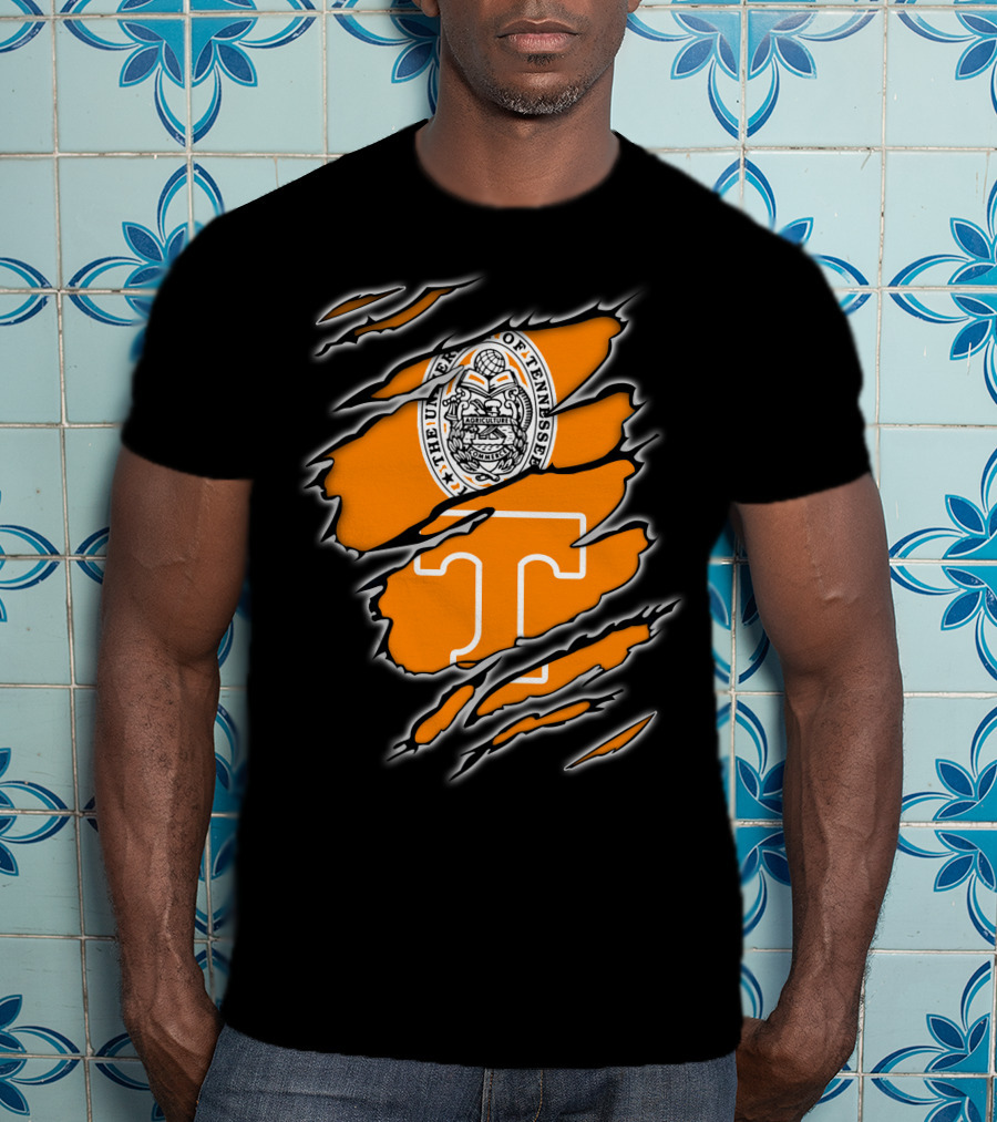 NCAA Tennessee Volunteers University Of Tennessee Seal And T Logo Orange Claw Marks T-Shirt