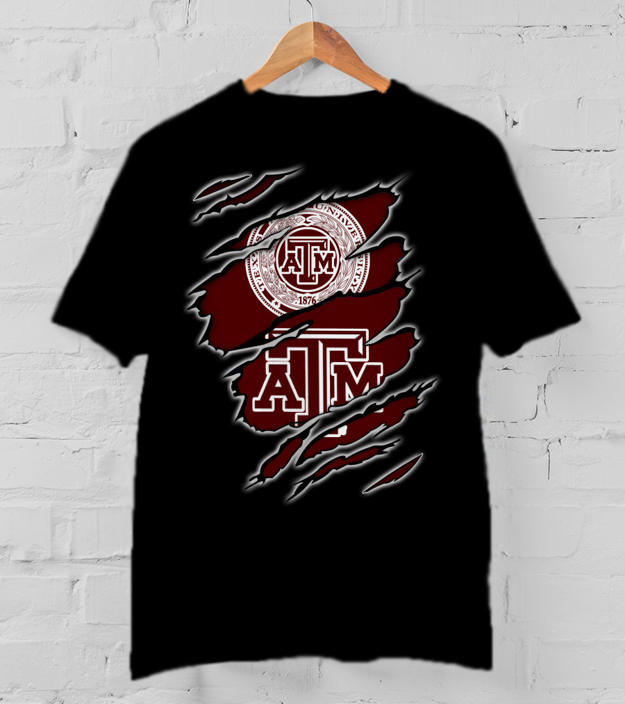 NCAA Texas AM University Aggies Emblem 1876 Claw Marks T-Shirt