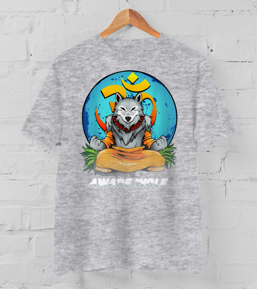 Aware Wolf Meditation Om Symbol Wolf T-Shirt