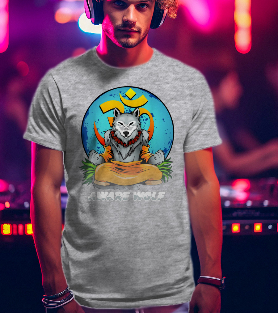 Aware Wolf Meditation Om Symbol Wolf T-Shirt