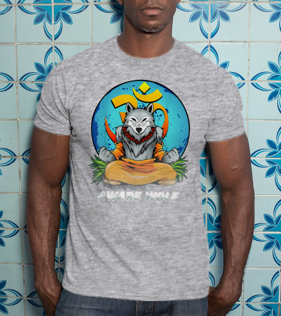 Aware Wolf Meditation Om Symbol Wolf T-Shirt