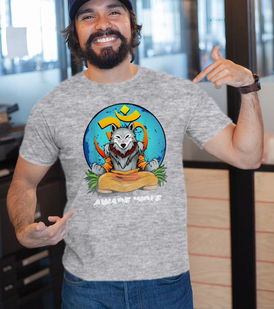Aware Wolf Meditation Om Symbol Wolf T-Shirt