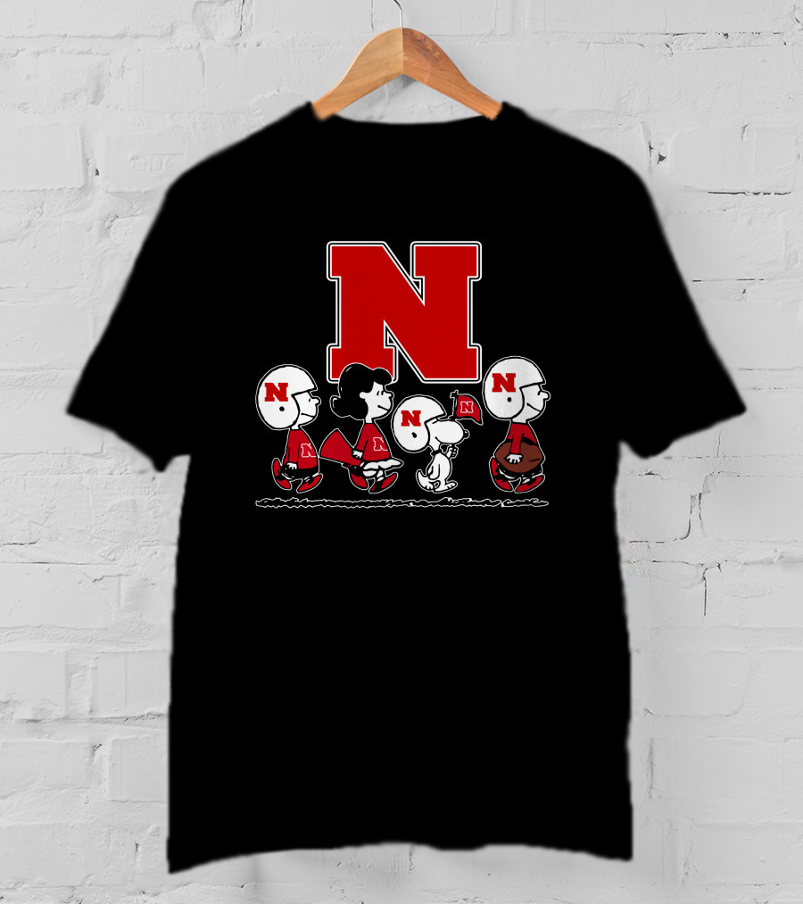 Peanuts Nebraska Cornhuskers Football Marching With Snoopy And Friends T-Shirt