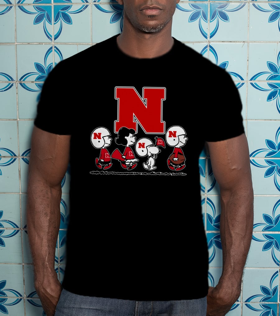 Peanuts Nebraska Cornhuskers Football Marching With Snoopy And Friends T-Shirt