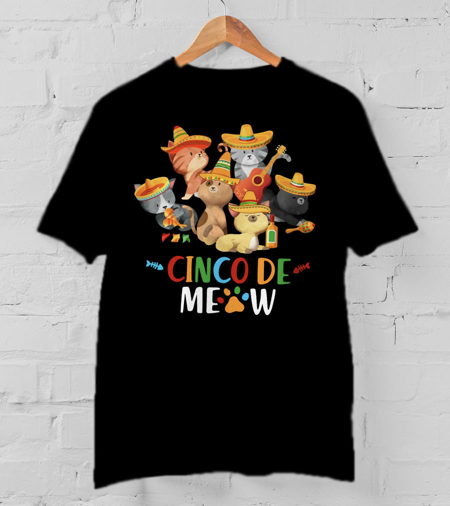 CINCO DE MEOW Sombrero Cats With Guitar And Maracas T-Shirt