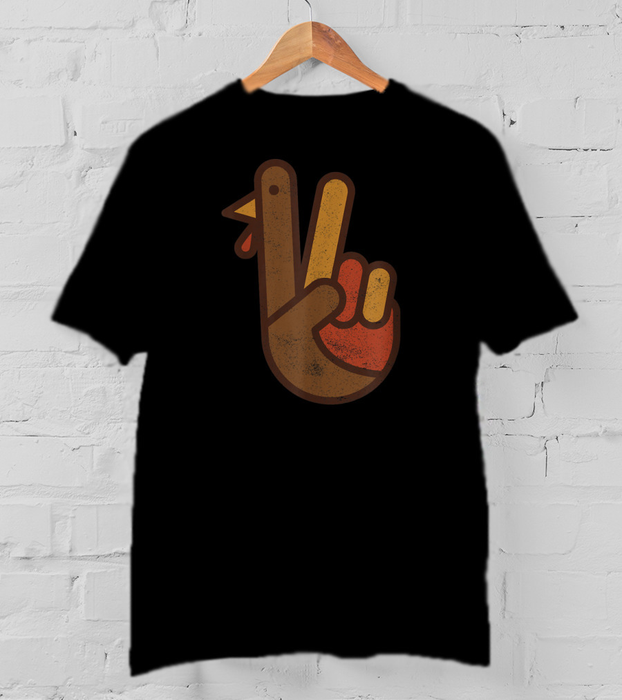 Vintage Peace Sign Turkey Hand Thanksgiving Humor T-Shirt