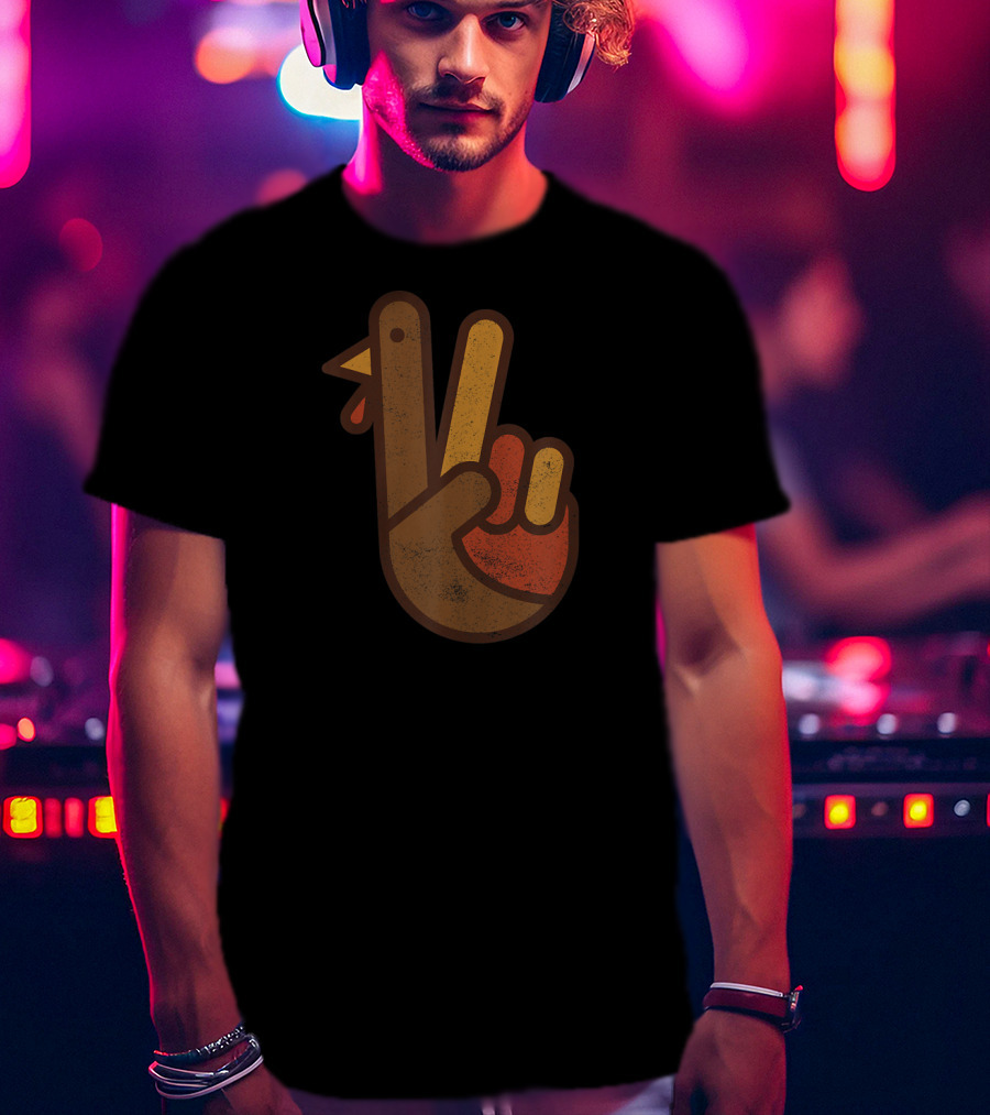 Vintage Peace Sign Turkey Hand Thanksgiving Humor T-Shirt