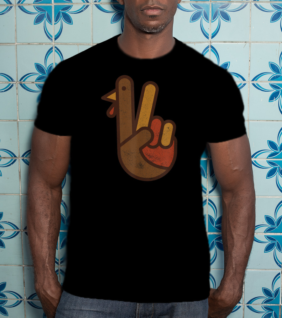 Vintage Peace Sign Turkey Hand Thanksgiving Humor T-Shirt