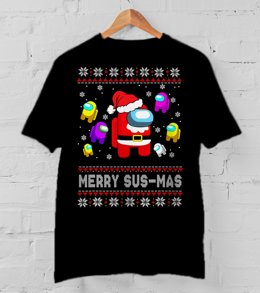 Merry Sus-Mas Funny Christmas Costume Among Us Game Crewmates T-Shirt