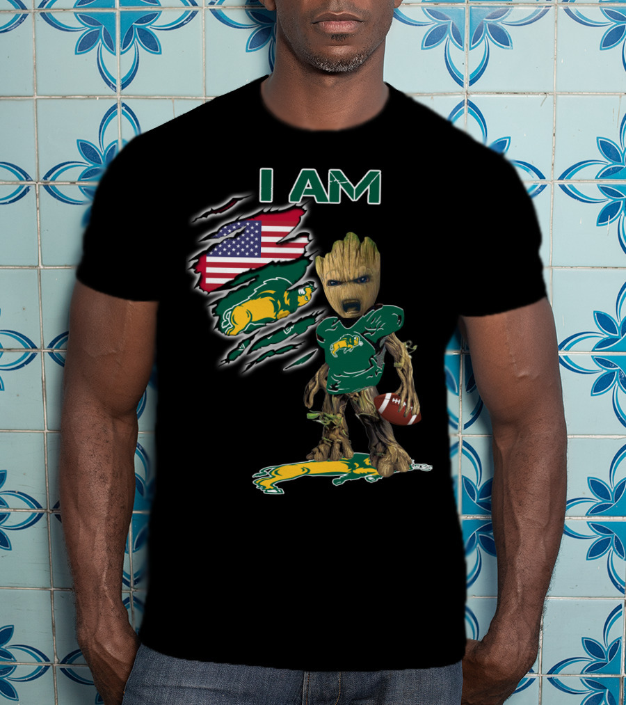 I Am Bison Baby Groot American Flag Football T-Shirt
