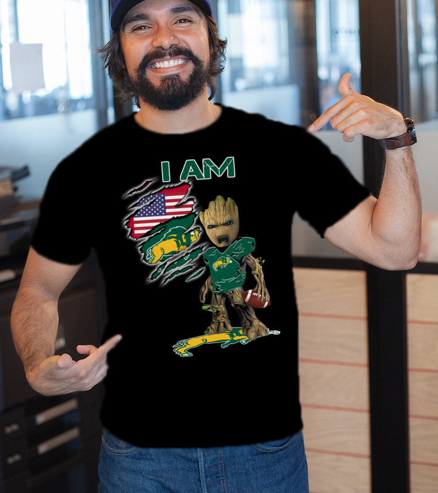 I Am Bison Baby Groot American Flag Football T-Shirt