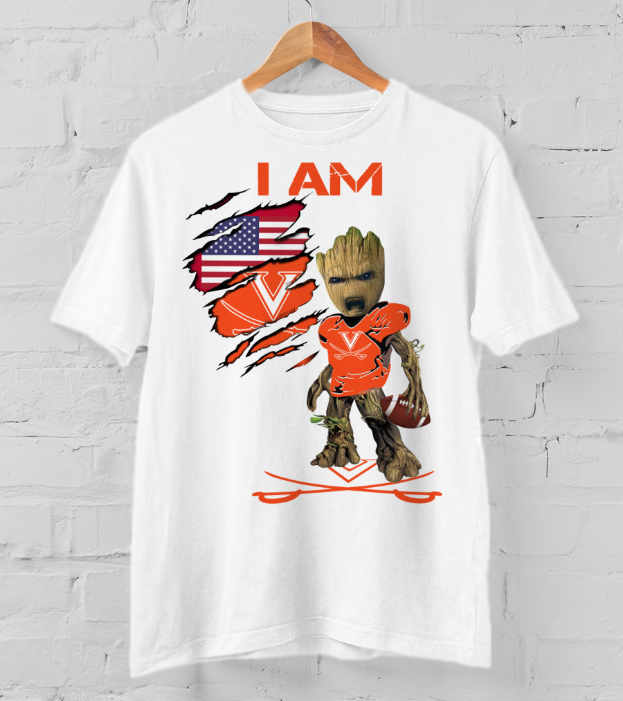 I Am Baby Groot Virginia Cavaliers Football Fan USA Flag T-Shirt