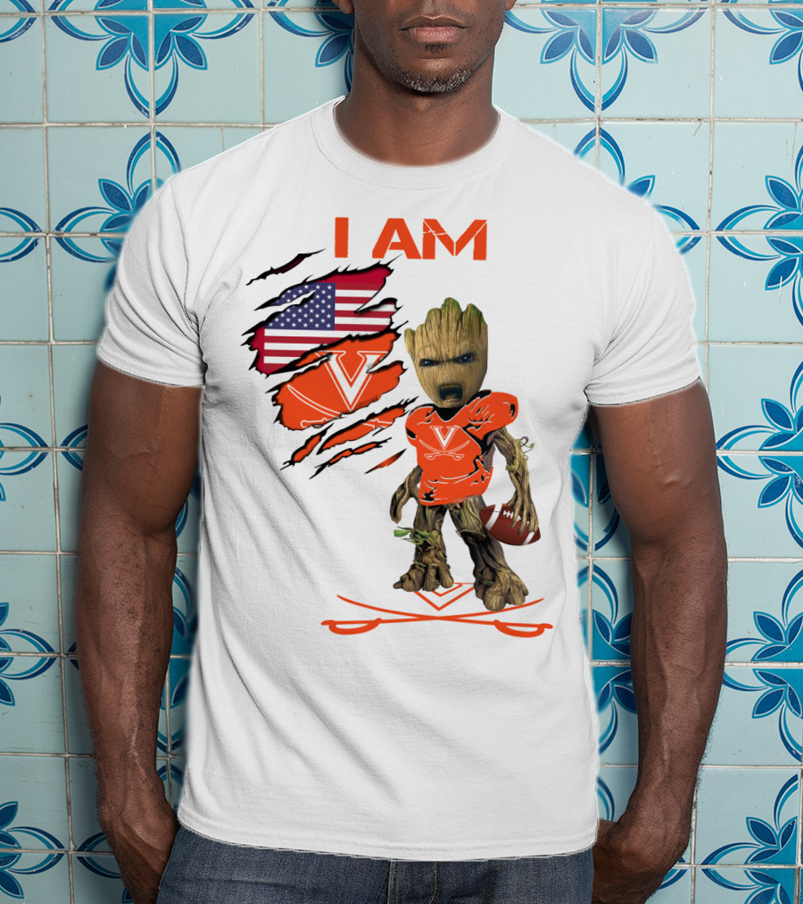 I Am Baby Groot Virginia Cavaliers Football Fan USA Flag T-Shirt