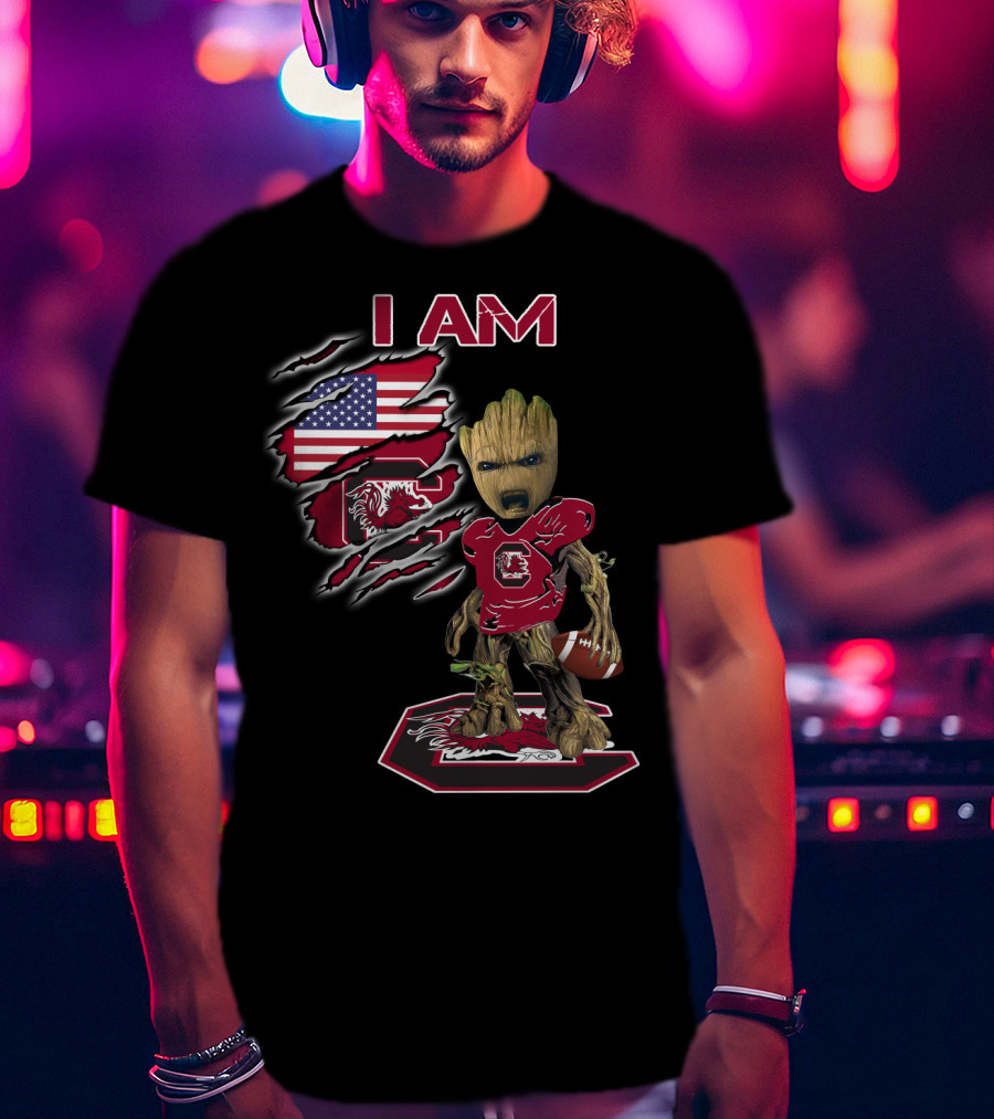 I Am Baby Groot Gamecocks Football Usa Flag T-Shirt