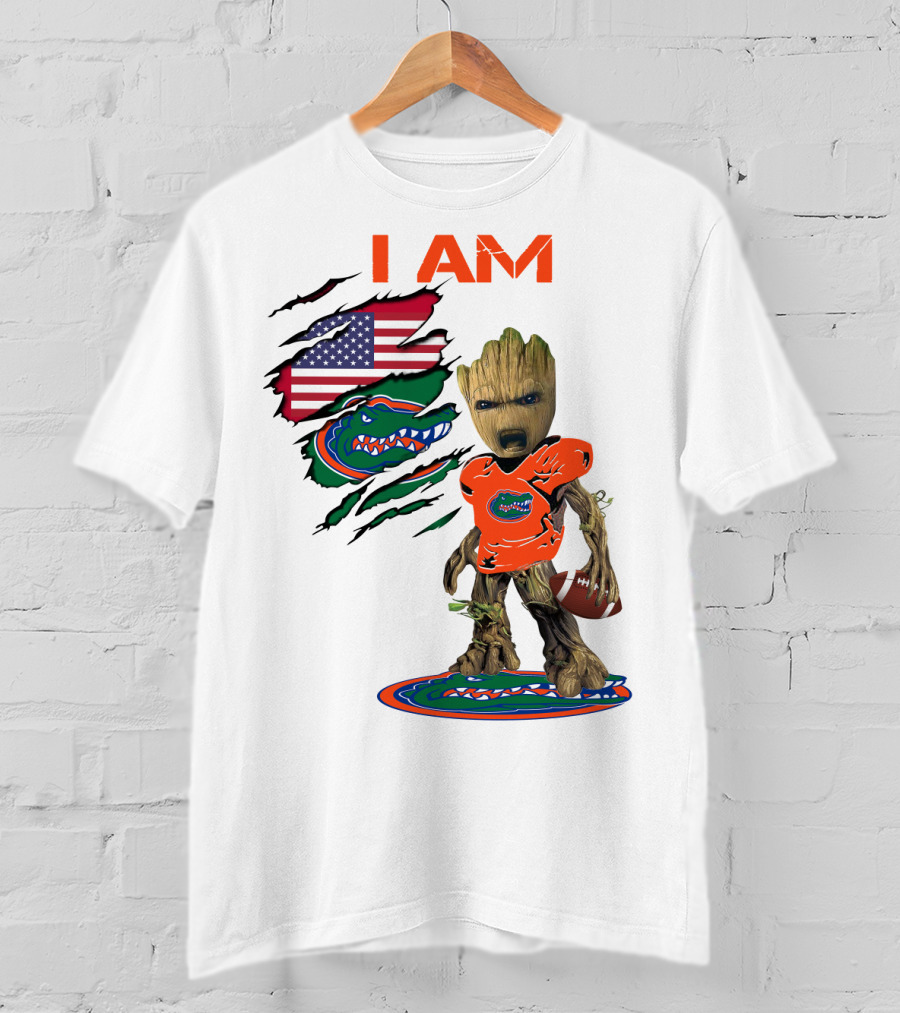 I Am Gators Baby Groot Football USA Flag T-Shirt