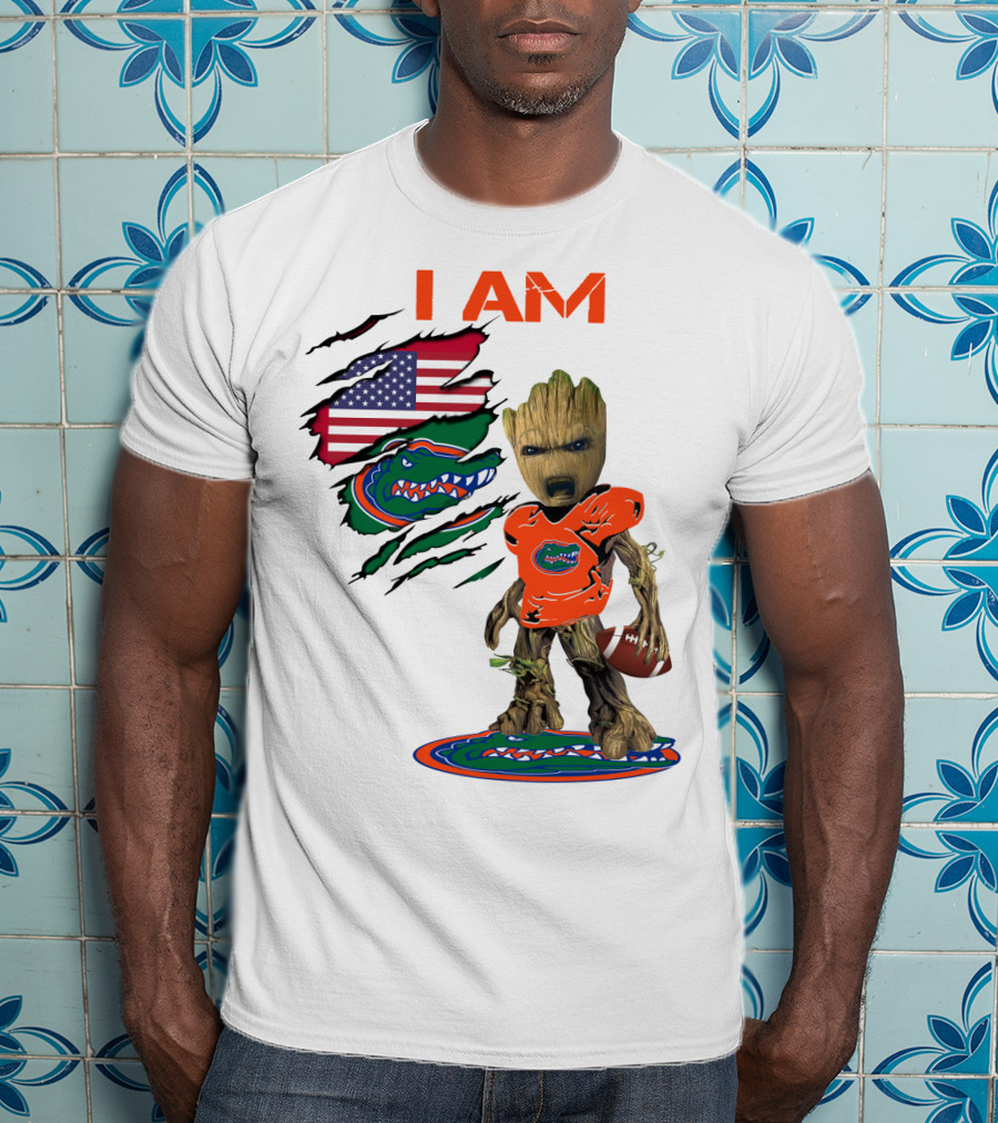 I Am Gators Baby Groot Football USA Flag T-Shirt