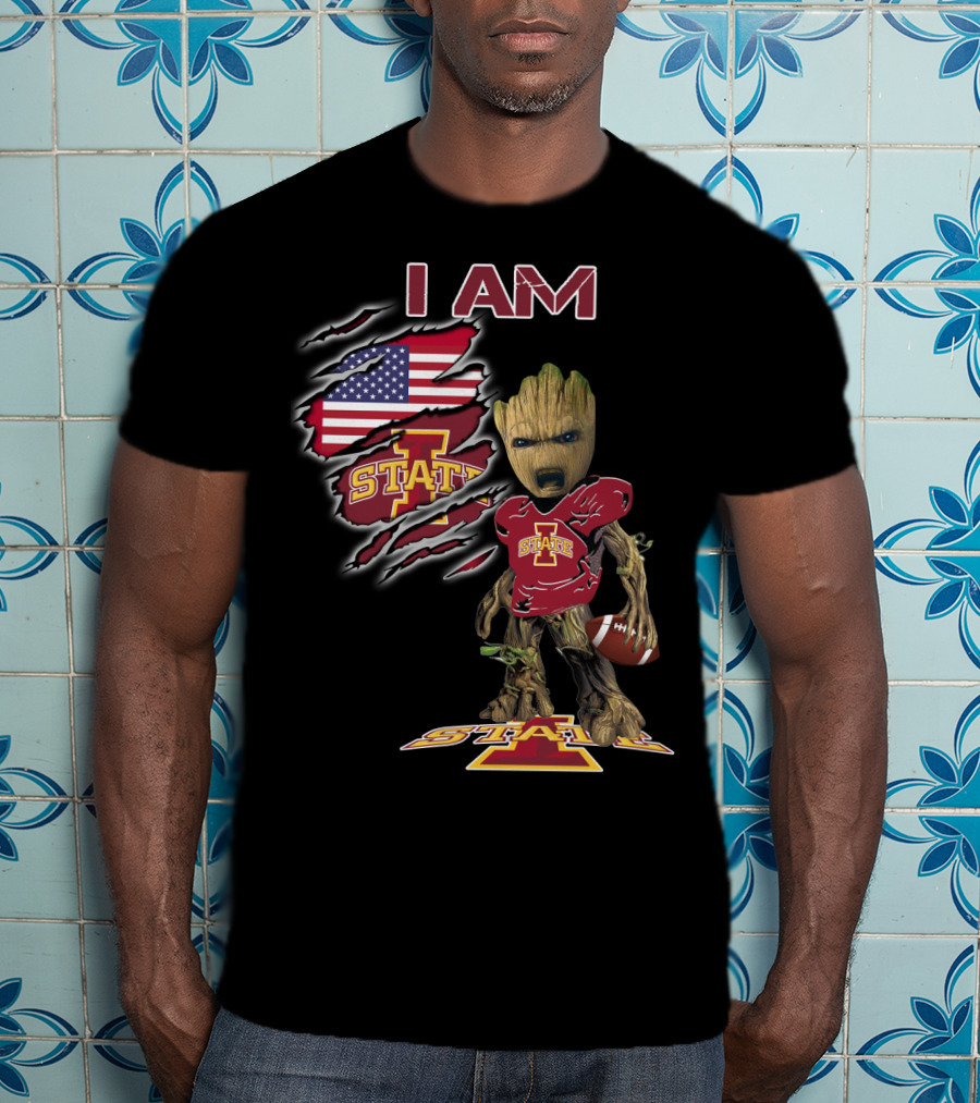 I Am Iowa State Baby Groot Football American Flag T-Shirt