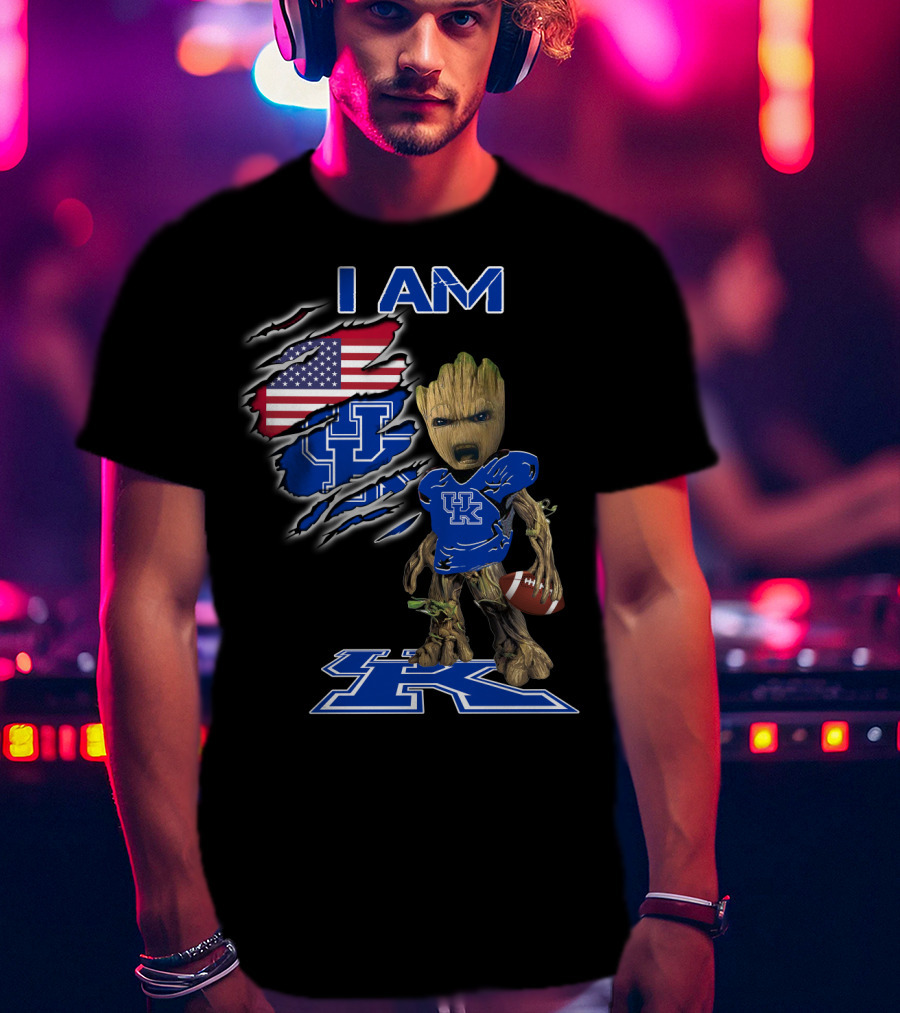 I Am Kentucky Uk Baby Groot American Flag Football Uk Wildcats Fan T-Shirt