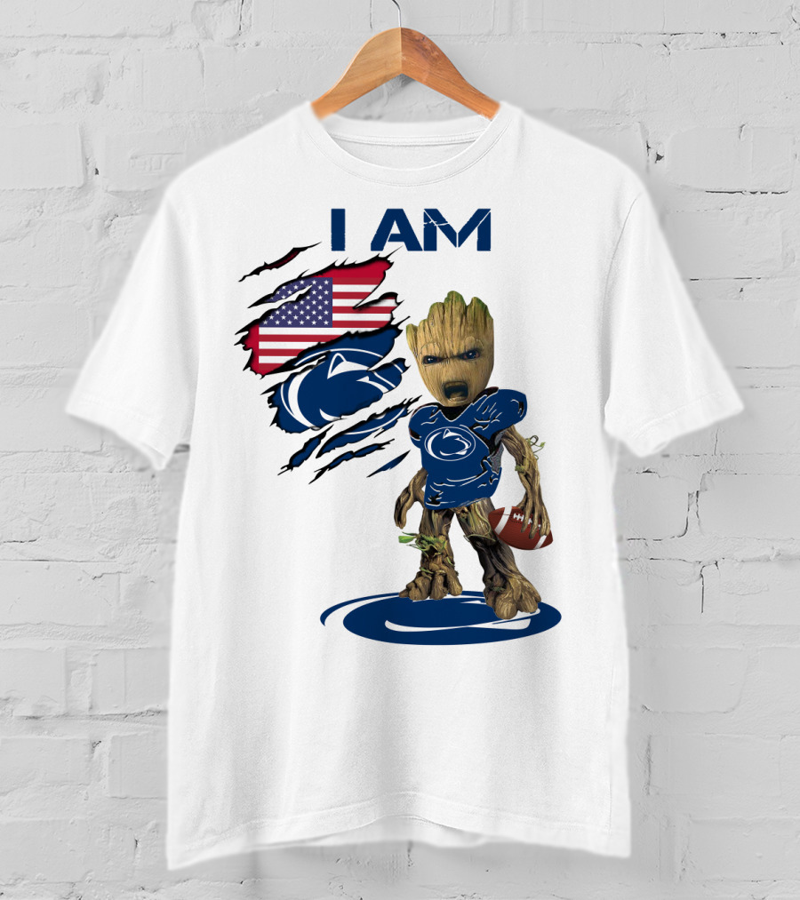 I AM Baby Groot Penn State Football American Flag T-Shirt