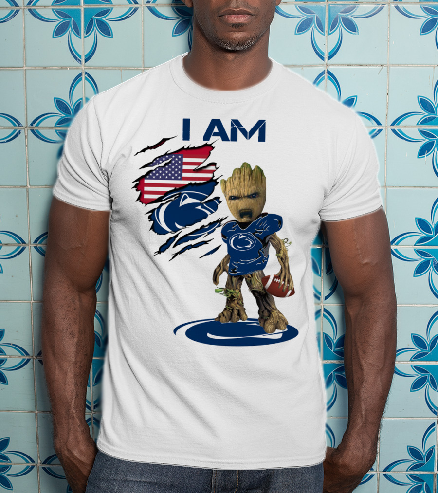 I AM Baby Groot Penn State Football American Flag T-Shirt