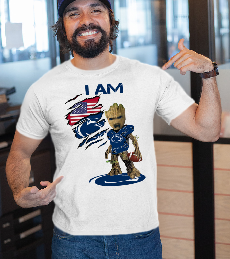 I AM Baby Groot Penn State Football American Flag T-Shirt