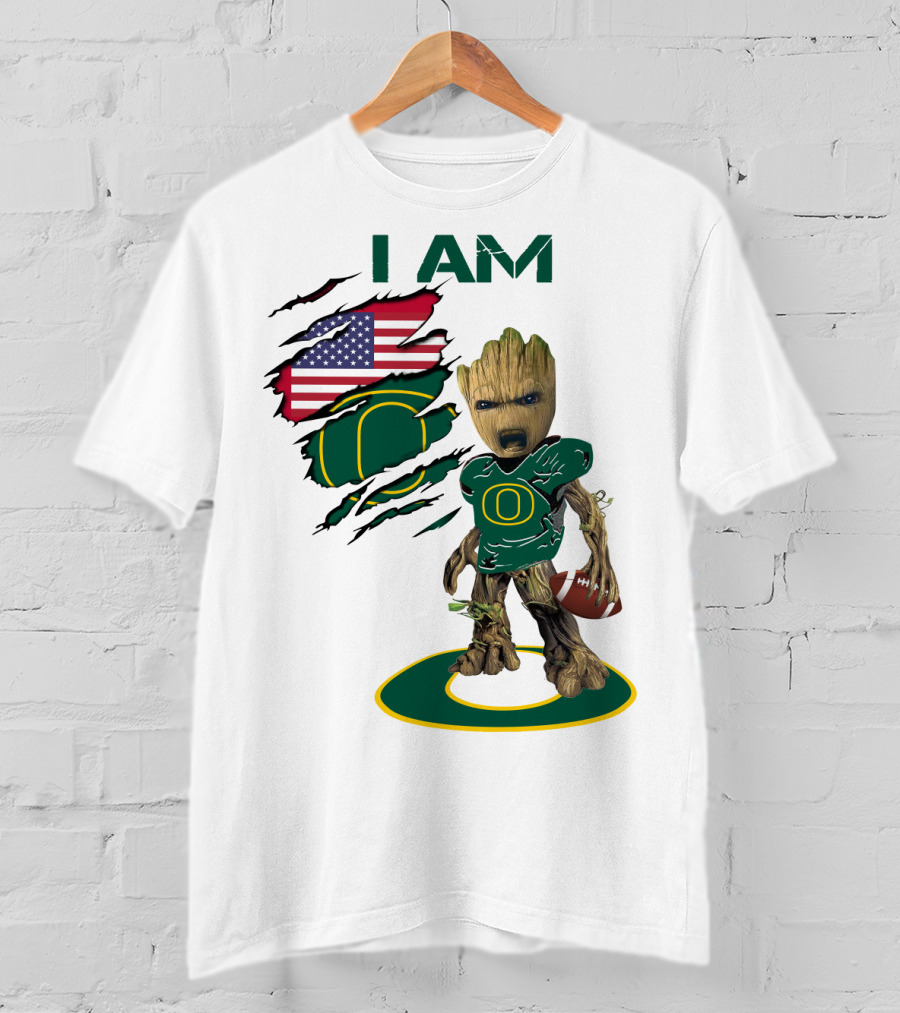 I Am Groot Baby Football Groot American Flag Duck T-Shirt