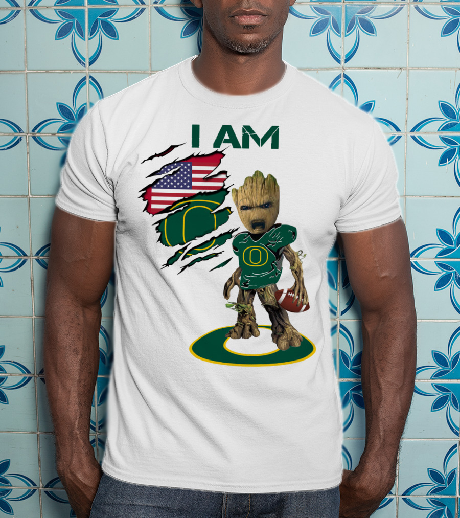 I Am Groot Baby Football Groot American Flag Duck T-Shirt