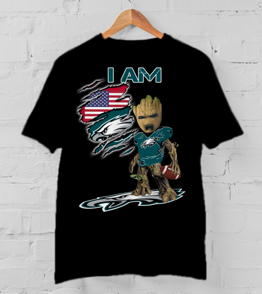 I Am Eagles Baby Groot American Football Fan T-Shirt