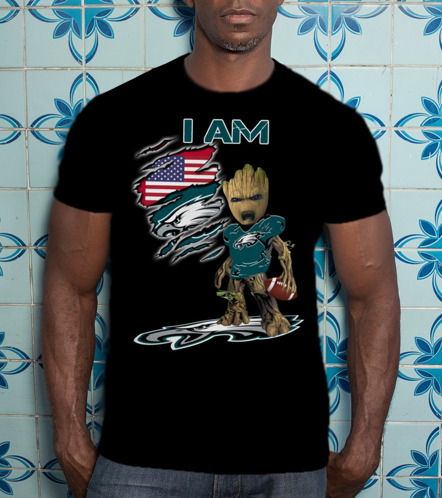 I Am Eagles Baby Groot American Football Fan T-Shirt
