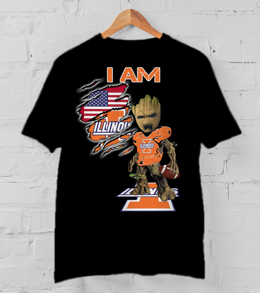 I Am Groot Illinois Football Usa Flag T-Shirt