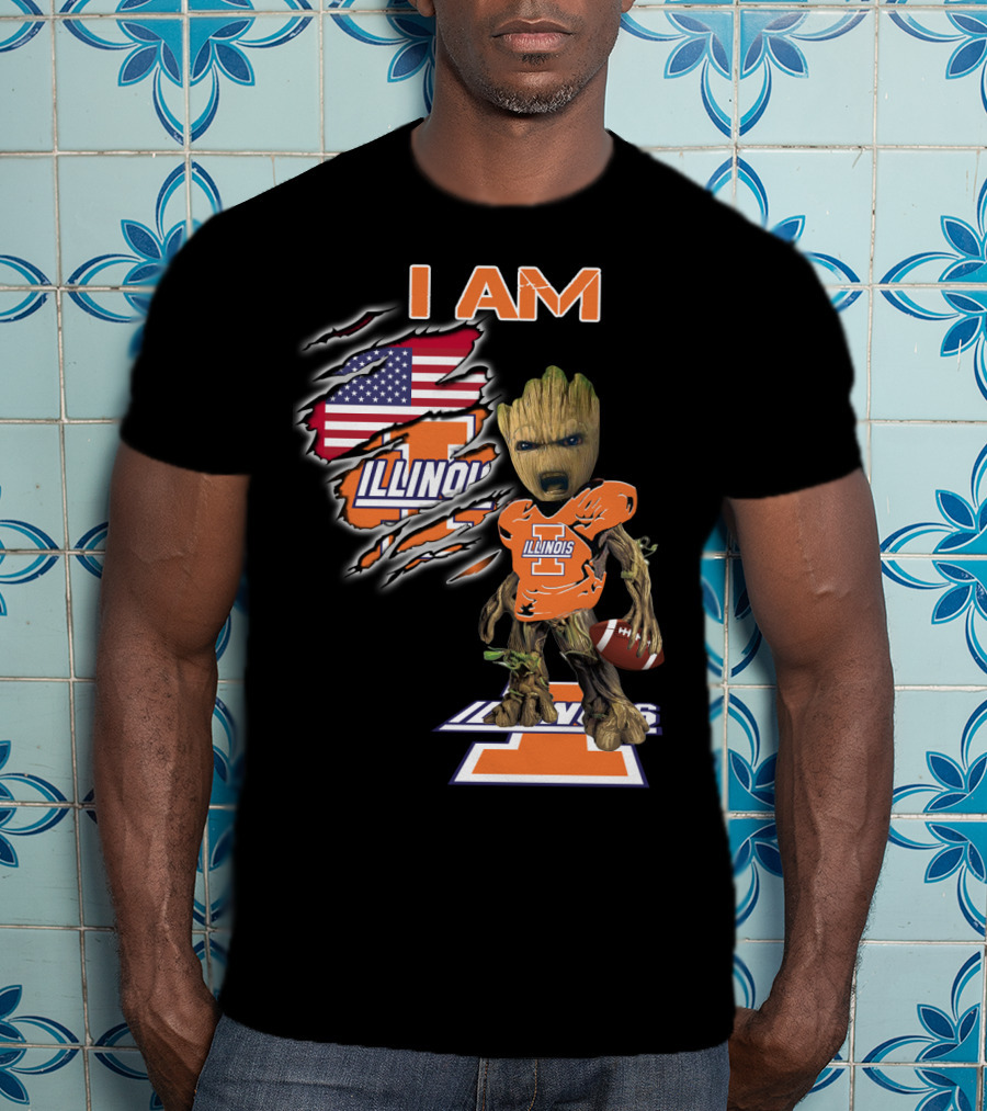 I Am Groot Illinois Football Usa Flag T-Shirt