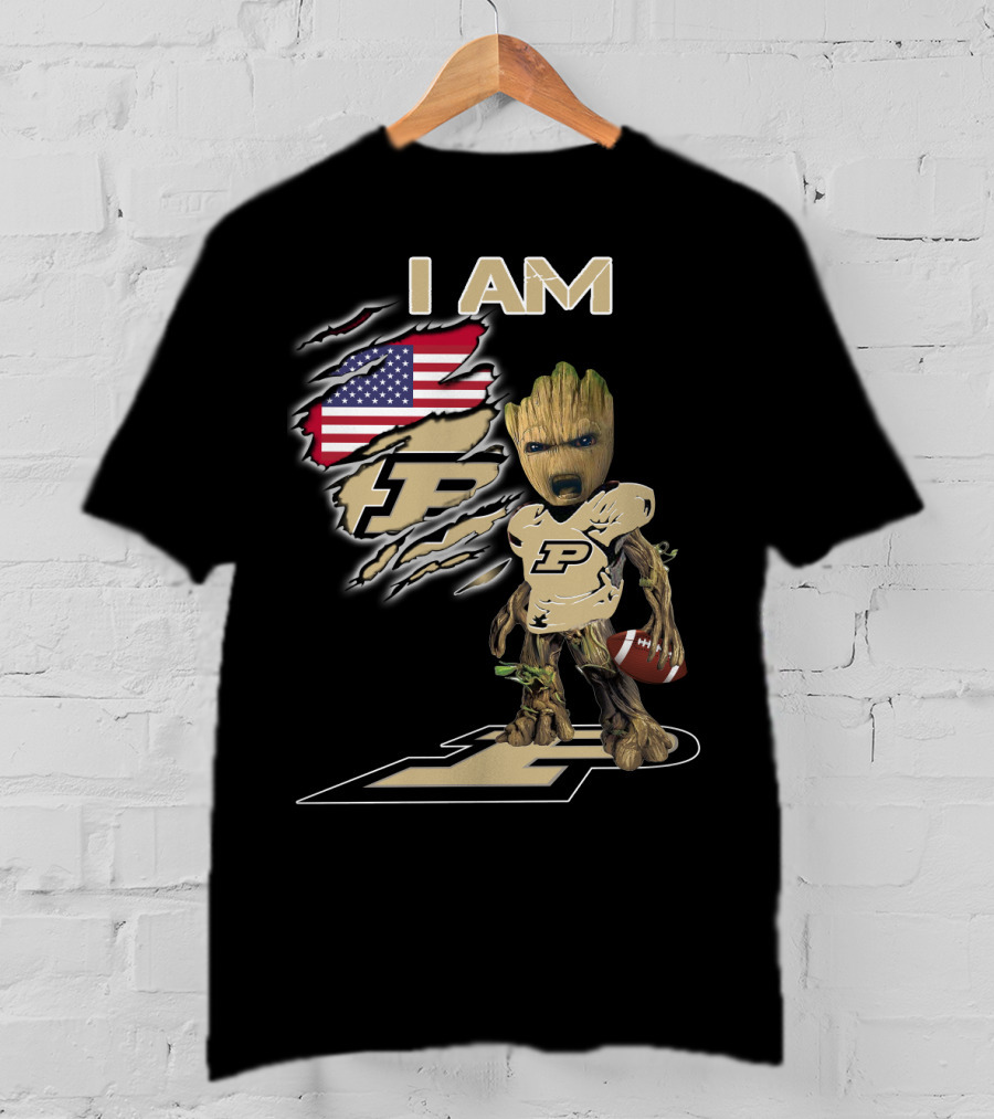 I Am Purdue Baby Groot American Flag Purdue Football T-Shirt