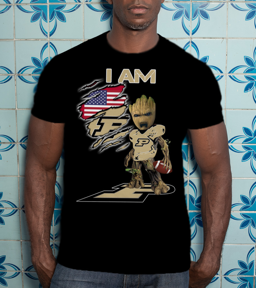 I Am Purdue Baby Groot American Flag Purdue Football T-Shirt